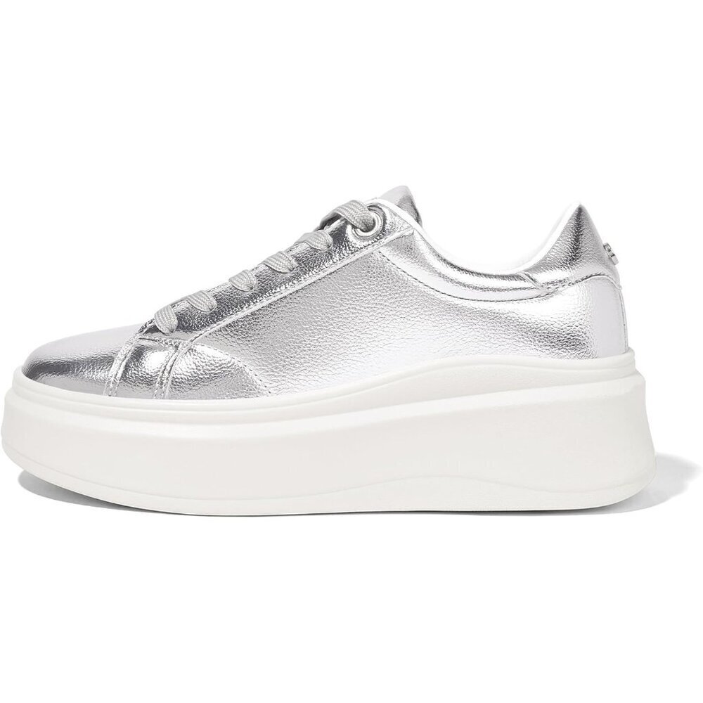 Lucky Step Women Silver Platform Faux Leather Low Top Casual Walking Sneakers